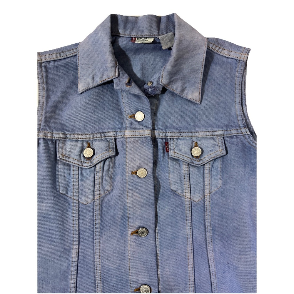 VTG Levi's Sleeveless Trucker/Vest Red Tab Denim Dyed Blue -indigo Size S‎